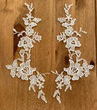 A Pair Ivory Floral Lace Appliques Embroidered Flower Lace Motifs Patch