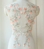 Floral Embroidered Lace Applique Pair Bridal Wedding Dress Bodice Motif Patch