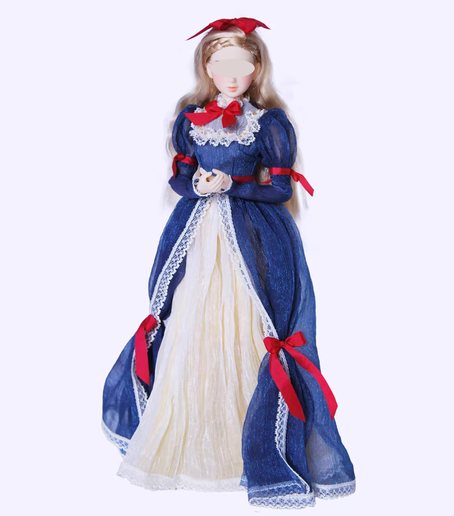 Handmade 1:6 Scale Fairytale Romantic Doll Dress, Custom Made Miniature Gown with Hair Bow
