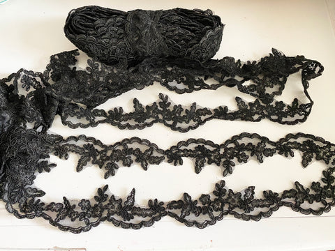 Craftuneed Bundle 13.3 Meters black floral lace trim sew on embroidered tulle dress lace trimming for Sewing