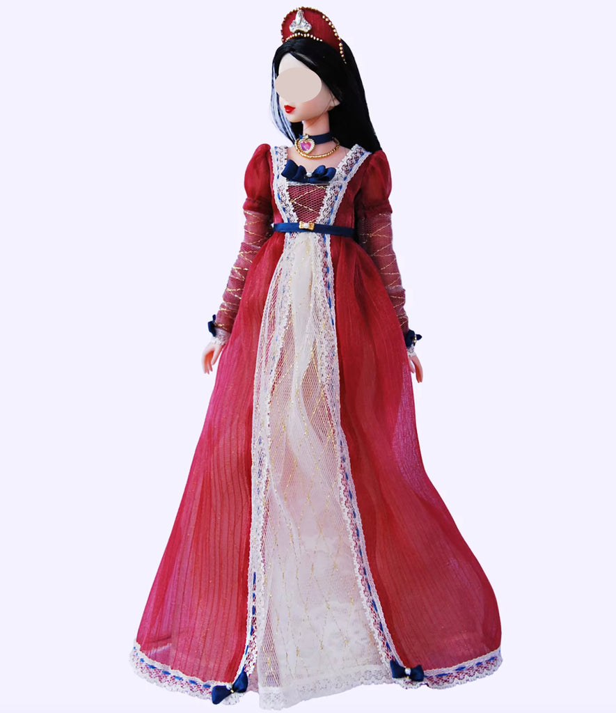 Handmade 1:6 Scale Vintage Romantic Doll Dress Renaissance-Inspired Court Gown with Jewellery