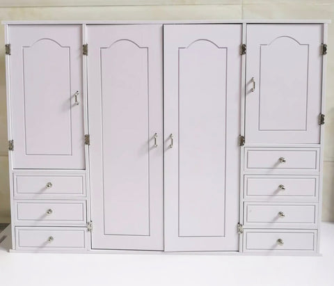 Craftuneed 1:6 scale Miniature White Wardrobe with Doors Mirror Drawers Shelves Dollhouse Closet Cabinet Furniture For Fashion Dolls BJD