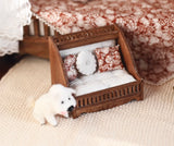 Craftuneed 1:6 Scale Dollhouse Victorian Pet Bed with Cushions Mattress Miniature Wooden Dog Cat Bed Furniture for Fashion Dolls Handmade