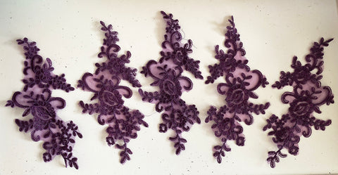 Craftuneed Bundle 5pcs Purple Floral Lace Applique Embroidered Lace Motif Patch For Sewing Craft