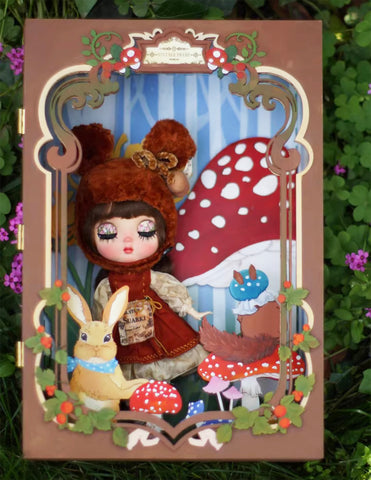 Craftuneed 1:6 Scale Hand-Painted Fairy Tale Dustproof Doll Display Box Case Miniature Vintage Woodland Style Scene Showcase Box for Dolls
