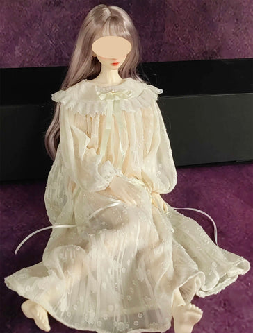 Handmade Victorian Doll Nightgown Miniature Ivory Lace Chiffon Dress 1/6 1/4 1/3 Scale