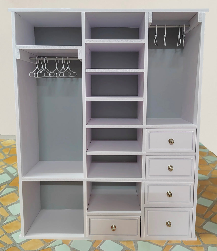 1:6 scale Dollhouse Wardrobe Miniature Closet Storage with Hangers Furniture Handmade