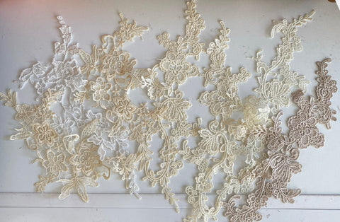 Champagne Cream Ivory lace applique Bundle 7pcs sew on embroidered floral motif patch