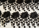 Craftuneed 1.5 Meter Black Floral Embroidered Lace Trim sew on lace trimming with Dangling Details