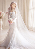 1:3 Scale Doll Wedding Dress Handmade Miniature Mermaid Bridal Lace Gown Veil Outfit