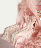 Handmade 1:12 Scale Dollhouse Bed Set with Lace Bedding & Canopy Miniature Pillows
