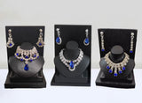 Set of 3 Doll Jewellery 1:6 Scale Miniature Blue Rhinestone Necklaces Earrings Handmade