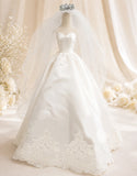 Handmade Doll Wedding Dress with Veil and Crown Miniature 1:6 Scale Bridal Gown