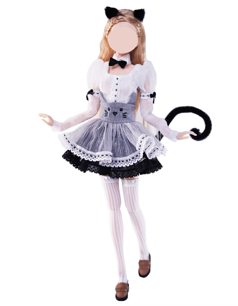 1:6 Scale Doll Cat Outfit Set Handmade Miniature Dress Skirt Stockings Accessories