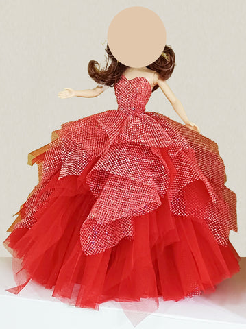 Handmade 1:6 Scale Doll Ball Gown Miniature Red Glitter Doll Dress with Petticoat
