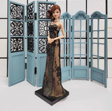 Craftuneed 1:6 scale Dollhouse Wooden Folding Screen Miniature Room Divider, Mirror Panel & Decorative Partition for Fashion Dolls