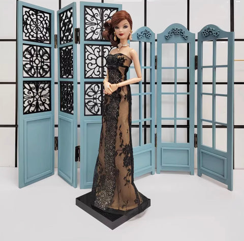 Craftuneed 1:6 scale Dollhouse Wooden Folding Screen Miniature Room Divider, Mirror Panel & Decorative Partition for Fashion Dolls