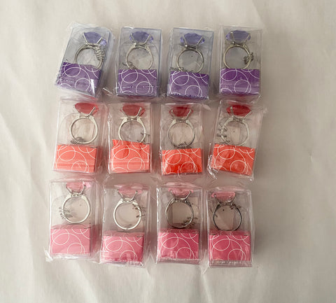 Job lot 12pcs Faux Diamond Shape Key Rings Thank You Keyring in pink purple red colours