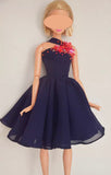 Handmade 1:6 Scale Beaded Sequin Doll Dress Miniature Navy Chiffon Party Gown