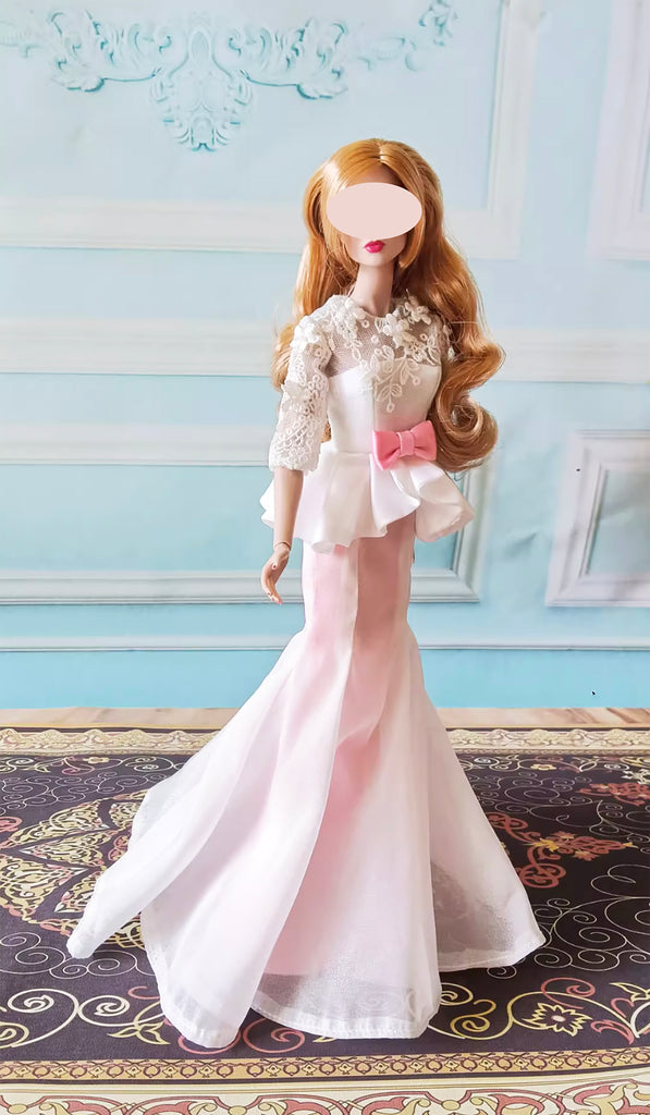 Handmade 1:6 Scale Doll Dress Miniature Elegant Mermaid Lace Evening Gown