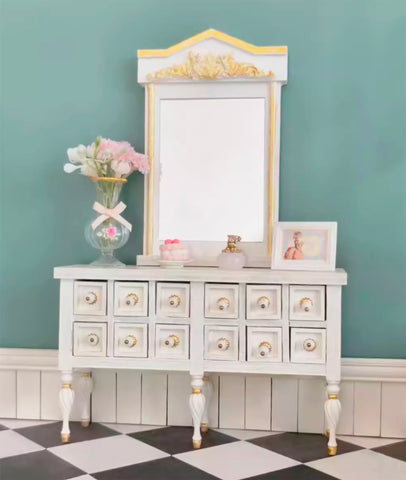 Handmade Dollhouse 1:12 Scale Hall Table & Mirror Miniature Wooden Entryway Furniture