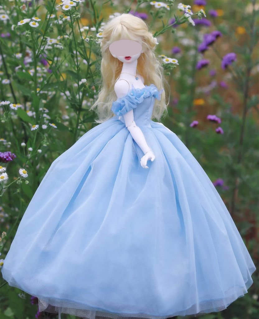 Handmade Sky Blue Doll Fairytale Ball Gown Miniature Dress & Petticoat 1/6 1/4 1/3 Scale