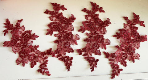 4Pcs Wine Lace Appliques, Floral Embroidered Lace Motifs, Sew On Lace Patch for Sewing