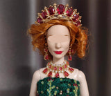 Handmade 1:6 Scale Royal Style Doll Jewelry Set – Miniature Pearl Gemstone Style Crown, Necklace & Earrings