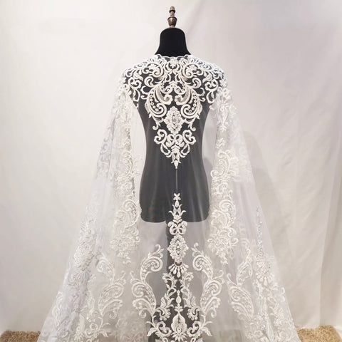 Ivory Beaded Lace Fabric by Meter – Embroidered Bridal Lace Tulle for Wedding DIY