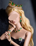 Handmade 1:6 Scale Doll Jewellery Miniature Emerald Green Crown Necklace Earrings Brooch