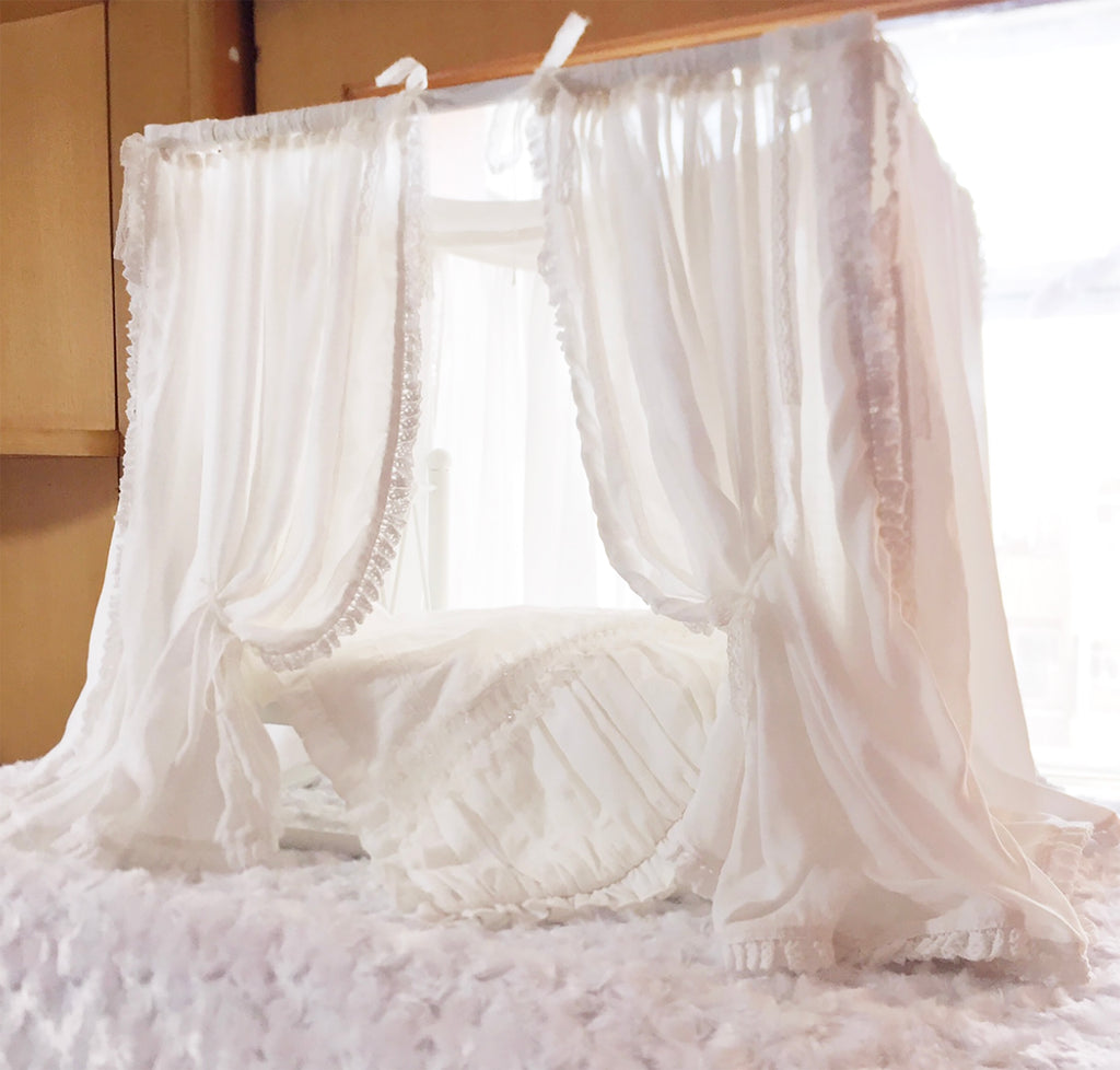 Handmade 1:6 Scale Dollhouse Bed Canopy Set French Style Miniature Bedding Frame Mattress & Pillows