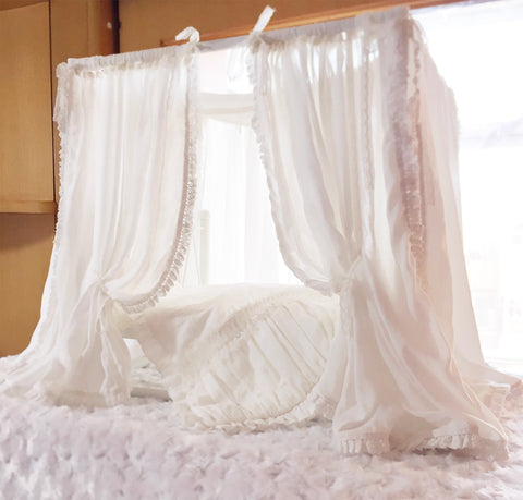 Handmade 1:6 Scale Dollhouse Bed Canopy Set French Style Miniature Bedding Frame Mattress & Pillows
