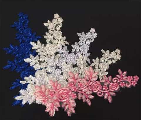 10 Pairs Embroidered Lace Appliques, Bridal Dress Floral Lace Motifs Patch