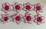 Craftuneed Bundle 8pcs Crochet Flower Beaded Lace Applique Pink &amp; White Embroidered lace motif patch Handmade