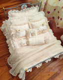 Handmade Miniature Bedding Set Dollhouse French Style Lace Blanket Pillow 1/6 1/4 Scale