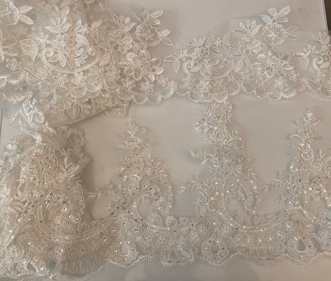 Craftuneed Bundle 4.7meters ivory floral sequins lace trim sew on bridal embroidered lace trim