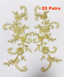 Gold Lace Applique Pair Floral Embroidered Lace Motifs Matching 20 Pairs (40pcs)