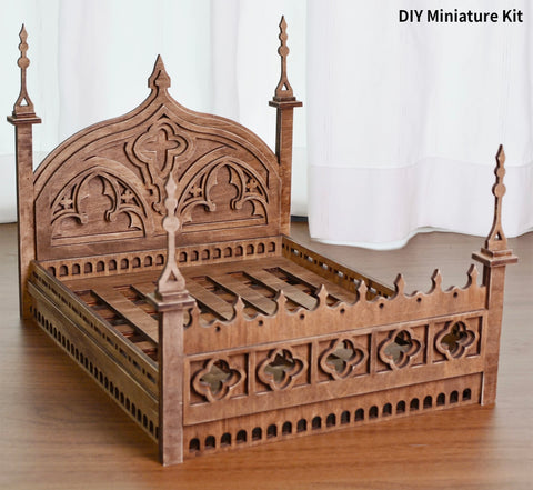 DIY Gothic Dollhouse Bed Frame Bedding Kit Miniature Furniture Unassembled 1/6 1/12 Scale
