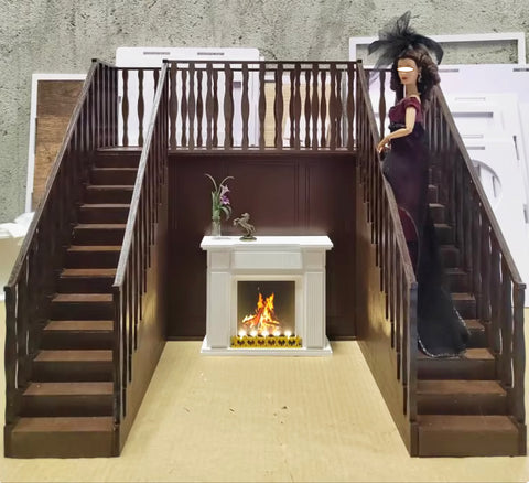 Craftuneed 1:6 Scale Miniature Dollhouse Wooden Grand Staircase Handmade Doll Stairs Custom Size Available