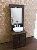 Craftuneed 1:6 Scale Doll Bathroom Sink Cabinet with Mirror Miniature Dollhouse Washstand with Basin furniture