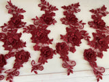 Craftuneed Bundle 5pcs wine 3D lace applique sew on double layer floral lace motif patch