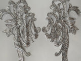 Craftuneed a mirror pair silver sequins lace applique sew on dancing costume floral lace motif patch