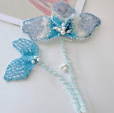 Blue Beaded Floral Lace Applique Bridal Sequin Faux Pearl Flower Motif Patch