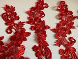 Bundle 5pcs red sew on lace applique embroidered floral tulle lace motif patch