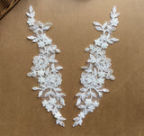 4 Pairs Ivory Beaded 3D Floral Lace Applique Embroidered Lace Motif Patch For Bridal DIY Craft Sewing