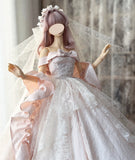 Handmade Doll Wedding Dress Miniature Bridal Princess Gown with Veil 1/6 1/4 1/3 Scale