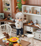 1:12 Scale Dollhouse Wooden Kitchen Furniture Miniature Dining Table, Chairs, Cabinets & Shelves Craftuneed Handmade Doll Kitchen Decor