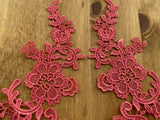 A Pair Melon Pink Floral Lace Appliques Embroidered Flower Lace Motifs Patch