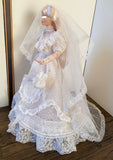 Craftuneed 1:6 Scale Miniature Victorian Style Doll Wedding Dress with Veil and Purse Vintage Ivory Lace Bridal Gown for Fashion Doll