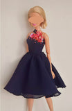 Handmade 1:6 Scale Beaded Sequin Doll Dress Miniature Navy Chiffon Party Gown